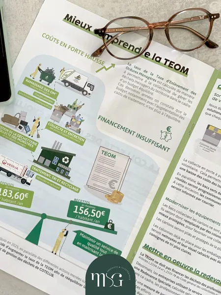 Infographie imprimée sur la gestion des déchets et son coût par habitant