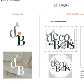 Page « Le Logo » de la charte Le déco des Bois : le monogramme et le logo, avec sa zone de protection