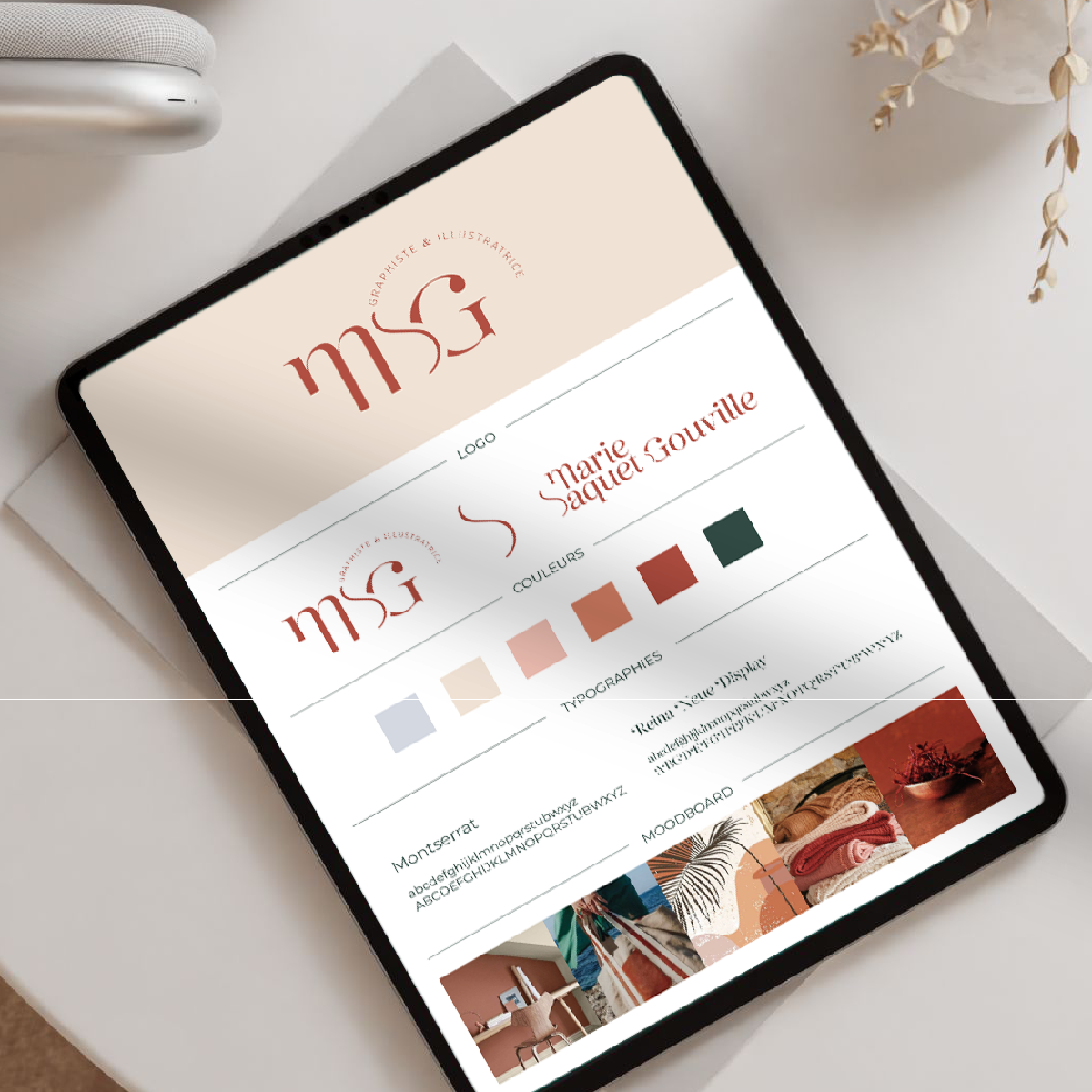 Aperçu de la charte graphique de MSG sur iPad Pro.