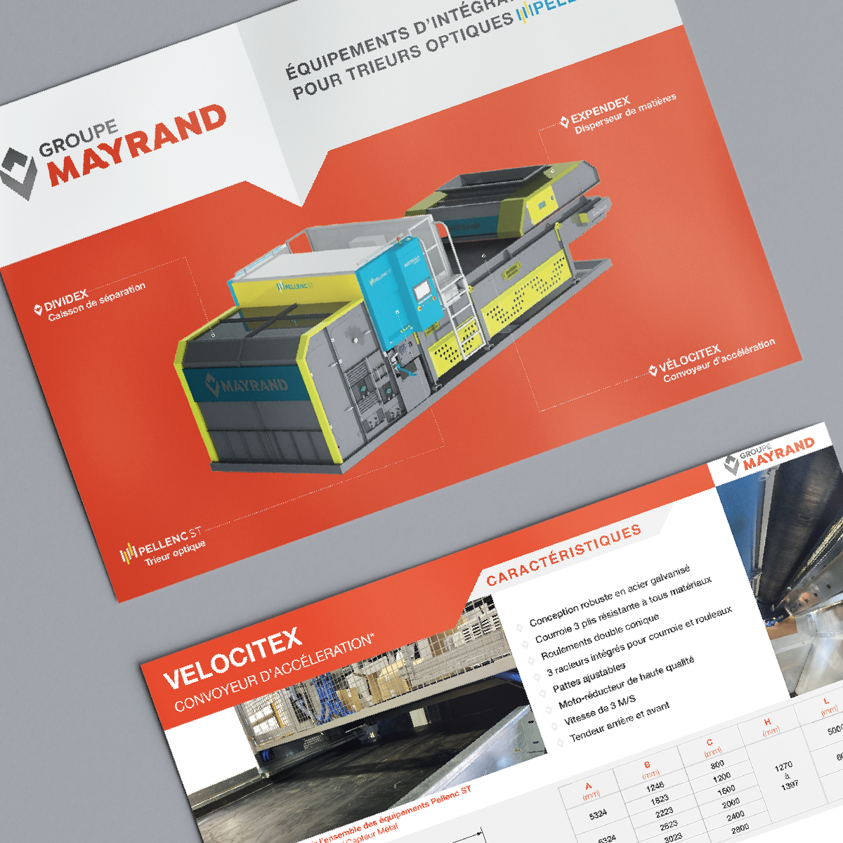 Fiche produit réalisée pour le Groupe Mayrand au Canada. Aperçu de la couverture et d'une partie intérieure.