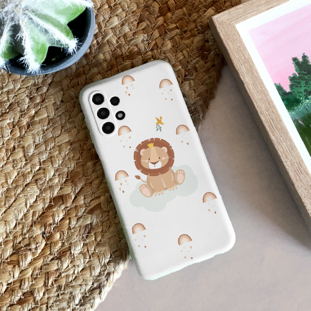Coque de téléphone illustration lion entouré d'arc en ciel pour une coque unique et poétique