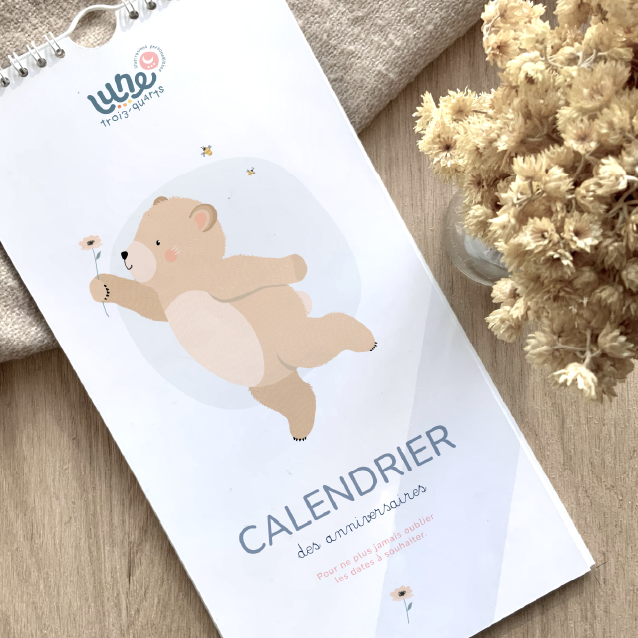 Calendrier d'anniversaire illustré avec des animaux mignons