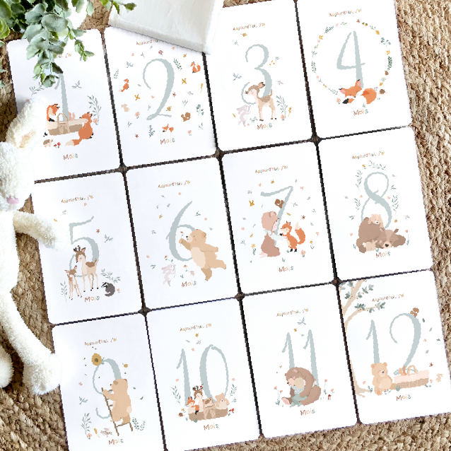 12 carte étapes illustrées sur le thème de la forêt