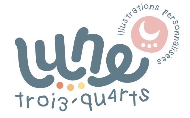 Logo de Lune Trois-Quarts, ma marque d'illustration pour décoration de chambre de bébés et d'enfants