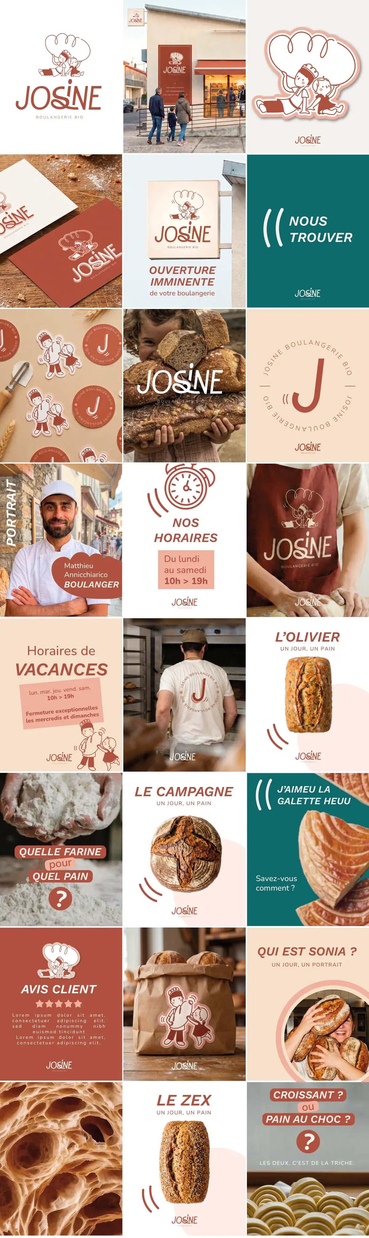 Aperçu du fil Instagram de Josine, décliné de l'identité