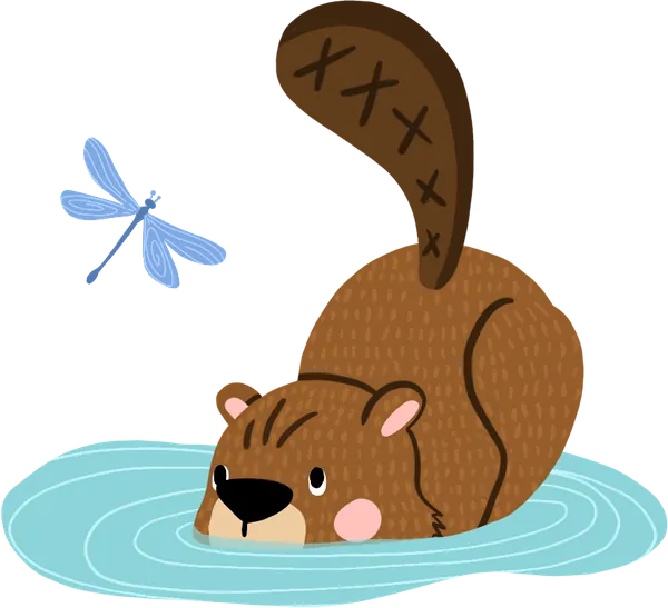 La mascotte de l'événement au bord de l'eau, avec une libellule